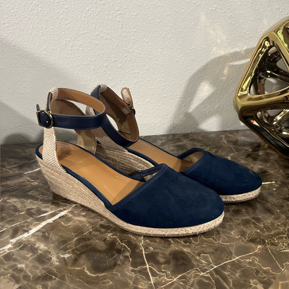 Adorable Navy Canvas Wedges